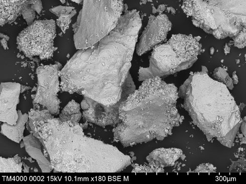 Kunstwerk aus dem Rasterelektronenmikroskop. Wandbild Große Fremdstoffpartikel von REM-Art.