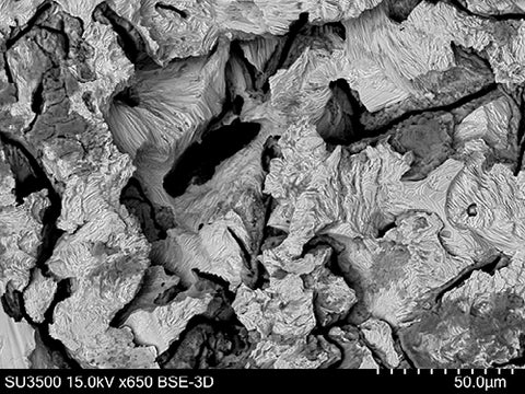 Kunstwerk aus dem Rasterelektronenmikroskop. Wandbild überätzte Bruchfläche von REM-Art..